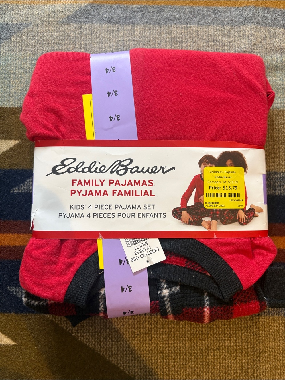 Eddie Bauer Kids Red 4-Piece Pajama Set with Plaid Accent